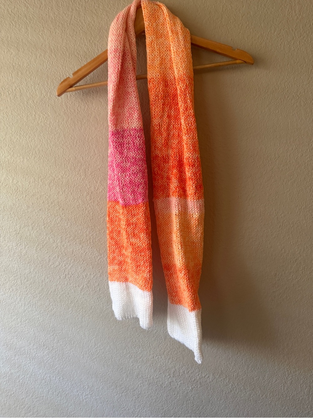 Handmade Colorblock Knit Scarf - Pink, Orange & White